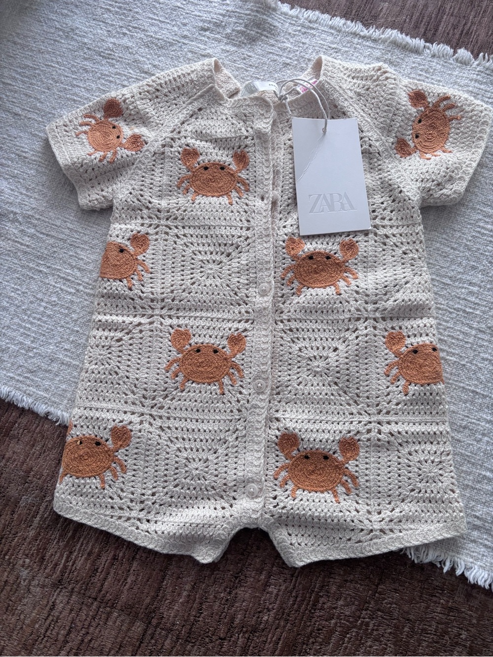 ZARA Cream Crochet Crab Romper